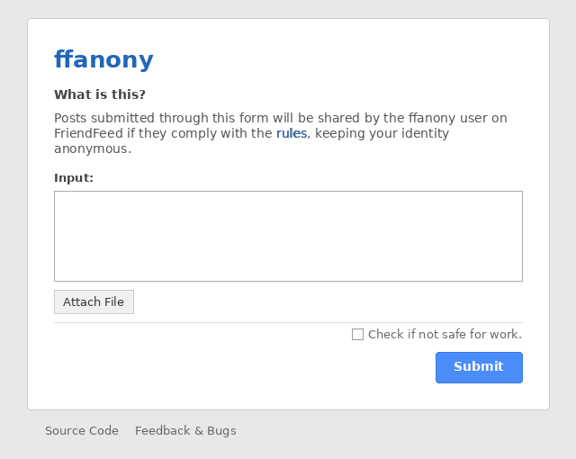 ffanony's entire interface — one text field and a submit button
